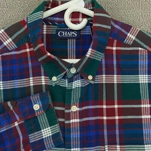 Chaps Shirt Mens XL Blue Red Green Plaid Button Up Long Sleeve Cotton - Picture 1 of 13