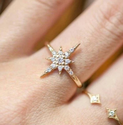 Natural Diamond large  Starburst Ring Band Handmade Jewelry Valentines gift  - Image 1 of 4
