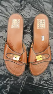 Sandal size 6 VINTAGE WOMENS SLIDE SANDAL KHSM TAN BROWN - Picture 1 of 7