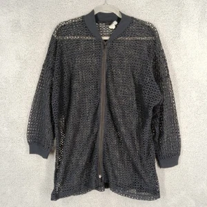 Carmelton Vintage Fishnet Mesh Cover Up Black Zip Up Jacket One Size Fits All - Picture 1 of 7