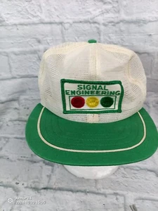 1950s? Vtg "Signal Engineering" Mesh Strapback Trucker White Green 60s #14 - Picture 1 of 10