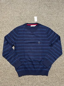 Nautica Mens Dark Sapphire Blue Striped Crew Neck Cotton Sweater Medium/M NWT - Picture 1 of 7
