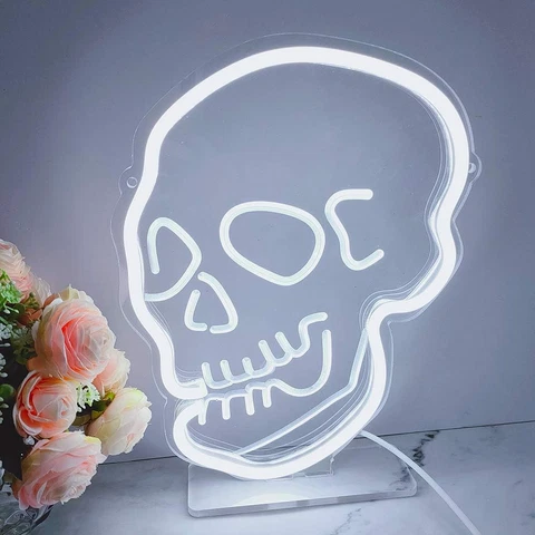 DIVATLA Skull Neon Sign with 3D Art for Men Caves, 10.2X8 Inches, Powed by USB Cover