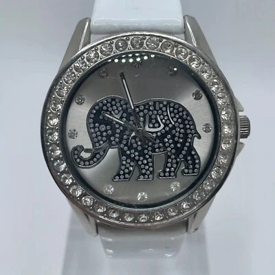 Reloj Indian Elephant Mujer Accutime 38mm Estuche Banda Blanca Cuarzo Tres Manecillas Foto 1 de 4