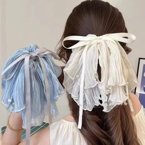 Thin Gauze Butterfly Knot Hair Clip Bowknot Shark Clamp Korean Hair Claw Girl - Picture 1 of 10