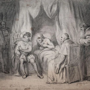 Jacobus van Dijck Dyck Philipp II Spanien Skizze sign Kohle Zeichnung um 1850 - Bild 1 von 3