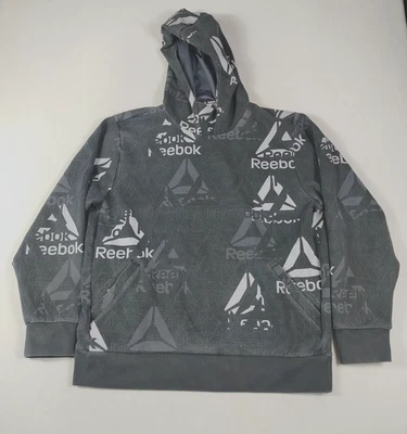 Reebok Hoodie Sweatshirt Men's XL Black All Over Logo Pullover Athletic Casual - Image 1 of 4