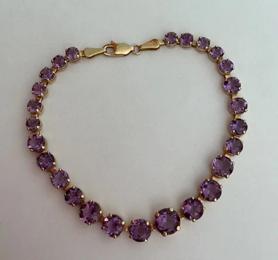 PULSERA TENIS ORO AMARILLO 14KT con PIEDRAS MORADAS Graduada Hecha en México DsVa Foto 1 de 4