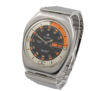 Vintage Zodiac Seawolf SST 36000 Day/Date Mens Watch Black Dial 39mm #W161908-2 - Picture 1 of 7