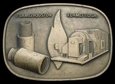 KB02121 GRAN HEBILLA DE CINTURÓN VINTAGE AÑOS 70 ***FLAME/HOUSTON*** BRASSTONE OILFIELD Foto 1 de 2