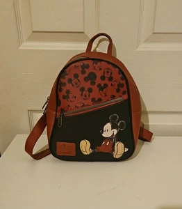 Disney Loungefly Mickey Mouse Mini Rucksack rot schwarz Reißverschluss Kunstleder - Bild 1 von 9