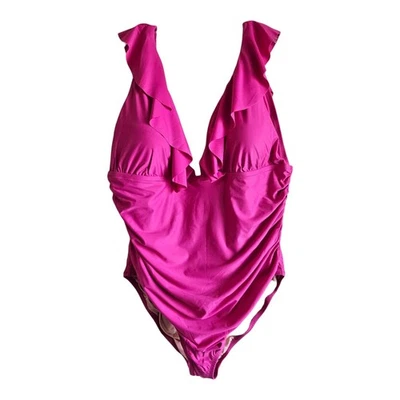 J. Traje de baño Crew para mujer 24 1 pieza cuello en V volantes acanalado radiante fucsia NUEVO NUEVO CON ETIQUETAS Foto 1 de 4