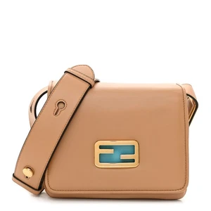 FENDI Nappa ID Small Tan White Teal Leather Logo Crossbody Shoulder Bag Purse - Picture 1 of 11