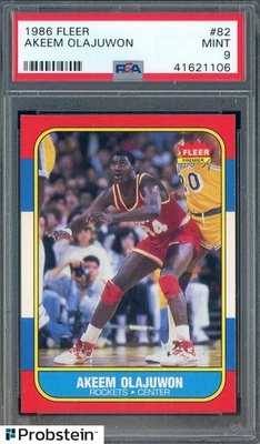 1986-87 Fleer Basketball #82 Hakeem Olajuwon Rockets RC Rookie HOF PSA 9 Estado perfeito - Imagem 1 de 2