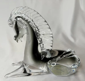 Vintage Arte Di Murano Kunst Glas rauchgrau liegendes Pferd Hengst Italien Figur - Bild 1 von 10