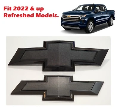 2022+ Chevrolet Refreshed Silverado 1500 Bowtie Front & Rear Gloss Black Emblem - Image 1 of 4