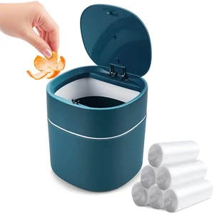Mini Desk Trash Can with Lid with Trash Bags 180 Pcs Press-Top 0.5 Gallon Tiny C - Picture 1 of 7
