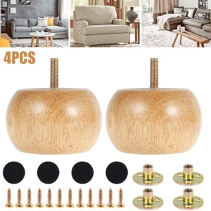 4Pcs Wood Furniture Legs Replacement Sofa Footstool Armchair Table Round Feet/.` - Picture 1 of 8