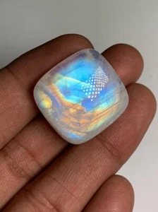 AAAA Quality Natural Rainbow Moonstone multi Fire Cushion Shape Cabochon23.50x24 - Picture 1 of 18