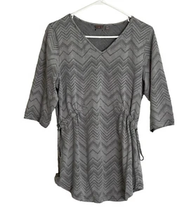 Merrell Womens Top Tunic Large Gray V-Neck Adjustable Waist Herringbone Outdoor - Picture 1 of 7