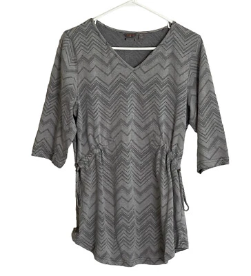 Merrell Womens Top Tunic Large Gray V-Neck Adjustable Waist Herringbone Outdoor - Image 1 of 4