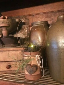Primitive Wax Heart Grubby Lantern Peg Hanger Cupboard Tuck Homestead Early Look - Picture 1 of 12