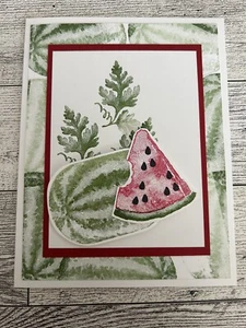 Kartenset 4er Set Stampin Up Aquarell Melone Wassermelone Scheibe jeder Anlass Begrüßung - Bild 1 von 3