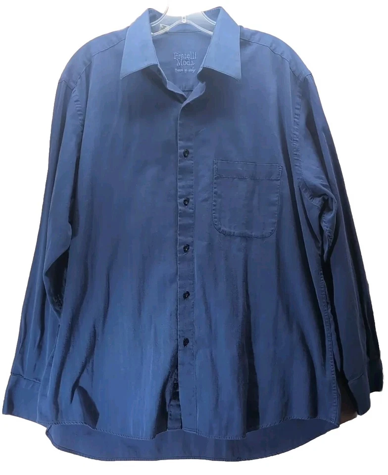 Fancy Fratelli Moda Mens Italian Long Sleeve Blue Button Up Shirt Italy 16.5-42 - Image 1 of 4