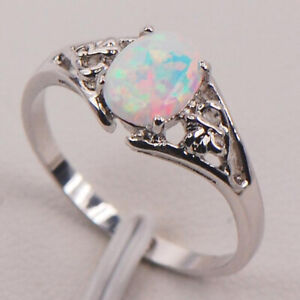 Women Fashion 925 Silver Rings Wedding White Opal Jewelry Ring Gift Size 6-10