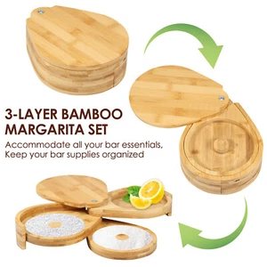 Bamboo Margarita Salt Rimmer Set 3 Tiers Bar Glass Rimmer Cocktail Salt xdvuL - Picture 1 of 11
