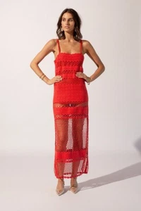 NEW FREE PEOPLE Sz S STELLA CROCHET SLEEVELESS MAXI DRESS IN RED x SUBOO - Picture 1 of 7