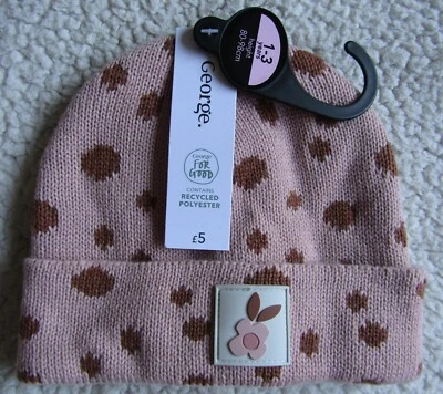 Girls Pink/Peach Polka Dot Knit Beanie Hat Age 1-3 Years Brand New With Label - Image 1 of 4