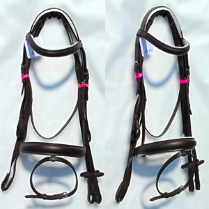 Leather Comfort Horse Bridle Padded With Flash And Free Rubber Reins Brown Color - Picture 1 of 8