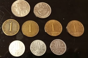 Münzen Österreich; 10 Groschen; 1 Schilling; 5 Schilling und 10 Schilling - Bild 1 von 4