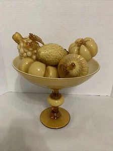 Empoli Italy Cased Glass Amber Pedestal Compote Fruit Bowl Hand Blown Grapes - Picture 1 of 12