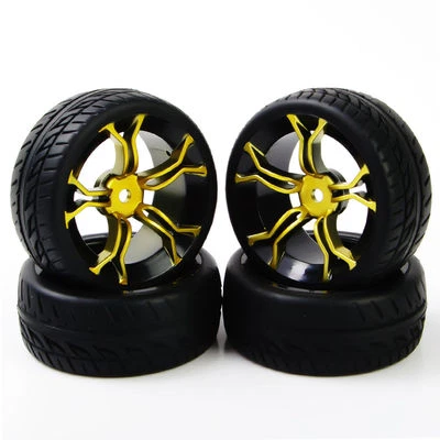 4Pcs Rubber Racing Tires&Rims MPNKG For HSP HPI RC 1:10 On-Road Model Car Tyers - Image 1 of 4