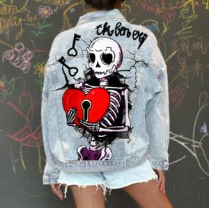 Schädel Totenkopf Skull Punk Jeans Jacket Jacke Coat Mantel Freizeit Damen - Bild 1 von 7