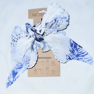 NECKERCHIEF Blue And White Crimped Pleated Scarf Wrap Hair Tie 24 X 24 - Bild 1 von 5