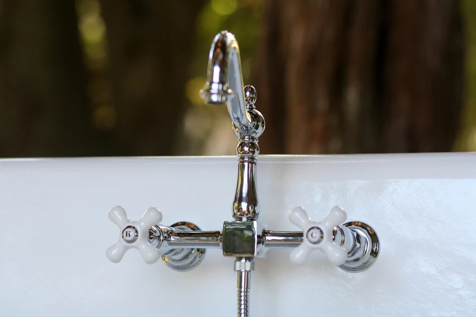 Kingston Brass KS1241PXBS Wall Mount Kitchen Faucet Porcelain X-handle &sprayer