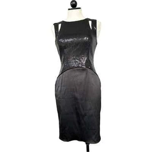 Vince Camuto Sequin Cocktail Dress Cut Out Back Black Satin & Sequins   Size 4 - Picture 1 of 15