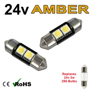 2 x Amber 24v 31mm Festoon Interior Plate Light 256 2 SMD SV7-8 Bulbs HGV Truck - Picture 1 of 3