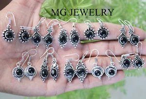 Huge Sale !! 10 Pairs Lot Black Onyx Gemstone 925 Silver Plated Earrings - Picture 1 of 5