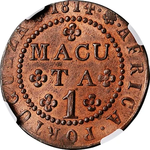 1814 ANGOLA PORTUGUEZA JOÃO VI COPPER MACUTA NGC UNC-DETAILS CLEANED KM46 - Picture 1 of 5