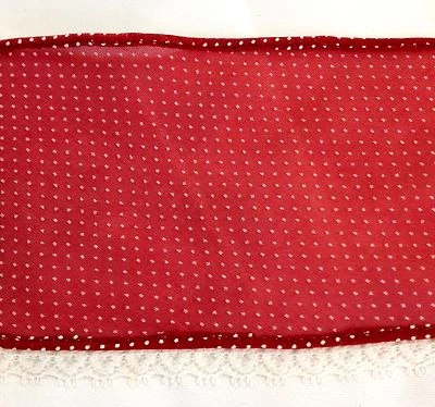 Burgundy Sheer with White Dots Trim  White Lace    3 1/2 inches wide   2 yard - Image 1 of 2