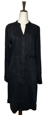 Michael Stars Midi Shirt Dress Medium V Neck Snaps Pockets Long Sleeves Black - Image 1 of 4