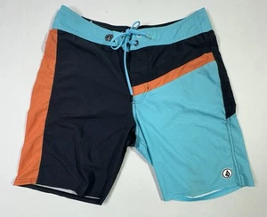 Volcom Board Shorts Mens 33 Blue Orange Black Swim Trunks Surf Flawed - Picture 1 of 5