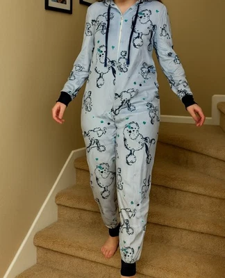 Nuevo Pijama Hale Bob Suave Con Capucha Mono Para Mujer L Elastizado Azul Perros Caniches Cremallera Foto 1 de 4