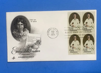 1971  FIRST DAY COVER - 8c -  EMILY DICKINSON   POET - Image 1 of 2