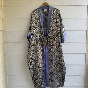 Michael Faircloth Bata Kimono Mujer OS Dorado y Lavanda Jacquard Corbata Frontal - Imagen 1 de 7