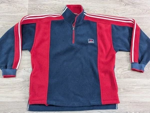 Vintage Adidas Navy Embroidered Spell Out Fleece Quarter Zip Size Large L Navy Red - Bild 1 von 15
